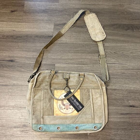 Vintage Addiction Large Canvas Lap Top Crossbody Tote Bag - Picture 1 of 7